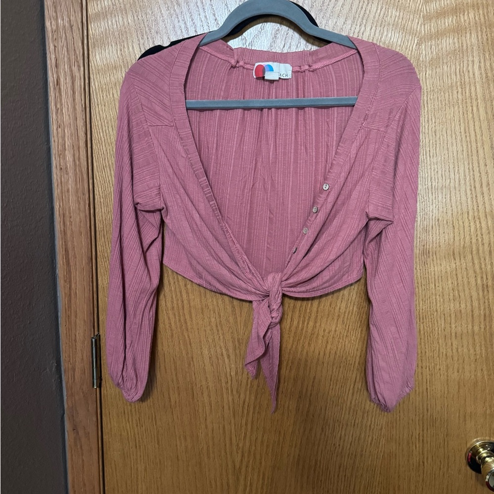 Free people Pink Button-Down Tie Front Top with bottoms size small